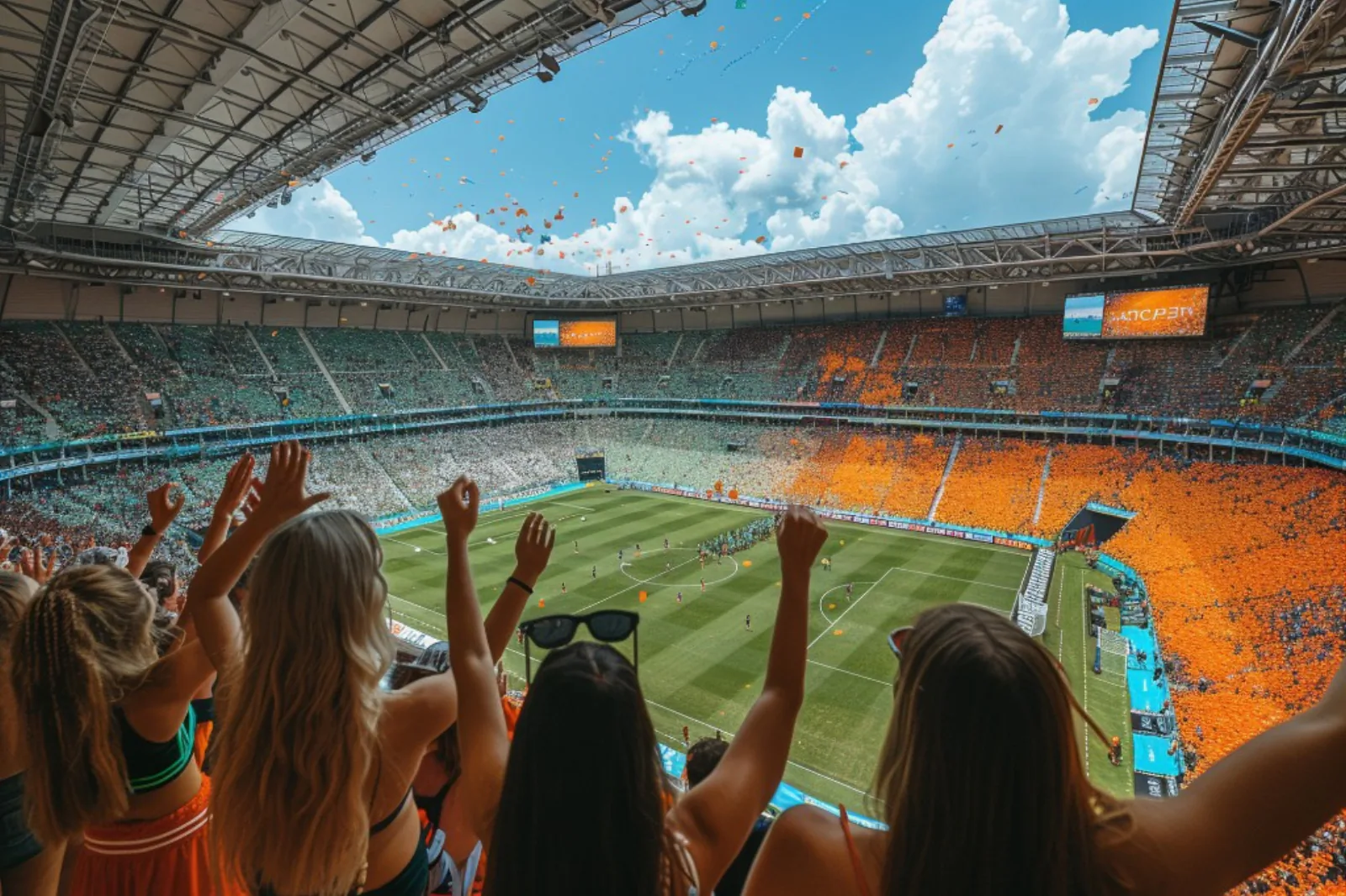 Volle Stadiontribüne in Orange – Fans feiern gemeinsam ihre Mannschaft