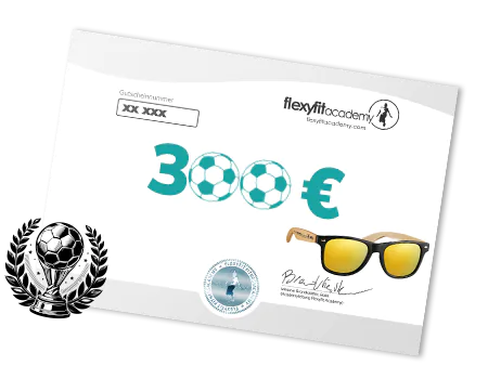 300-Euro-Gutschein der Flexyfit Sports Academy mit Pokal- und Sonnenbrillen-Vorschau
