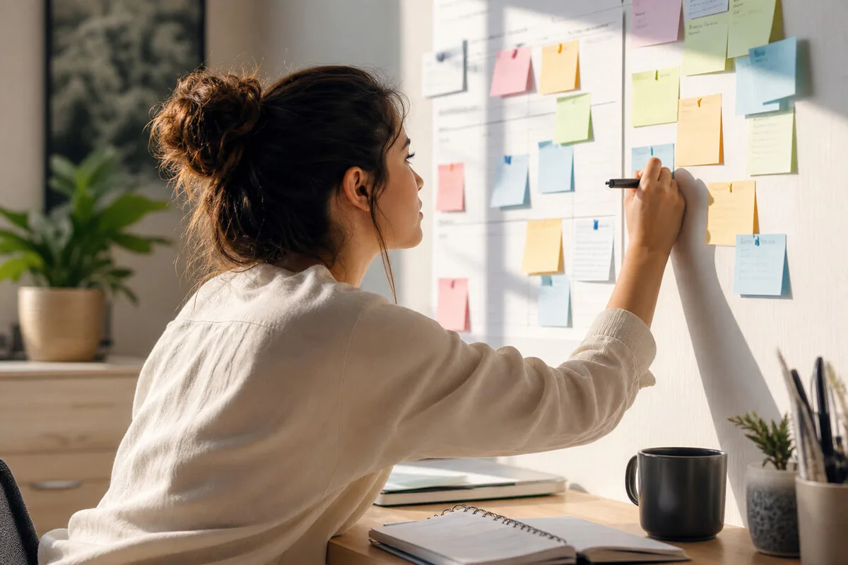Ziele und Prioritäten sichtbar machen – Planung am Schreibtisch mit Notizen