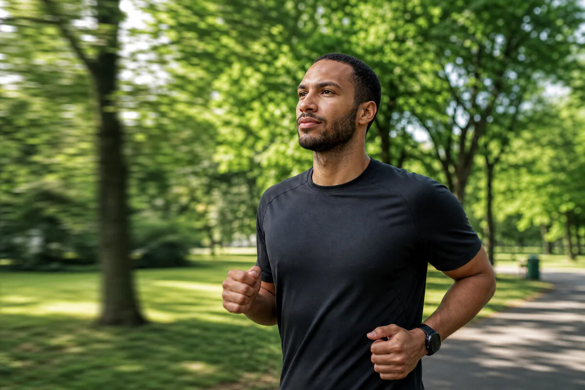 Person joggt im Park – Bewegung fördert Gehirnleistung und mentale Klarheit