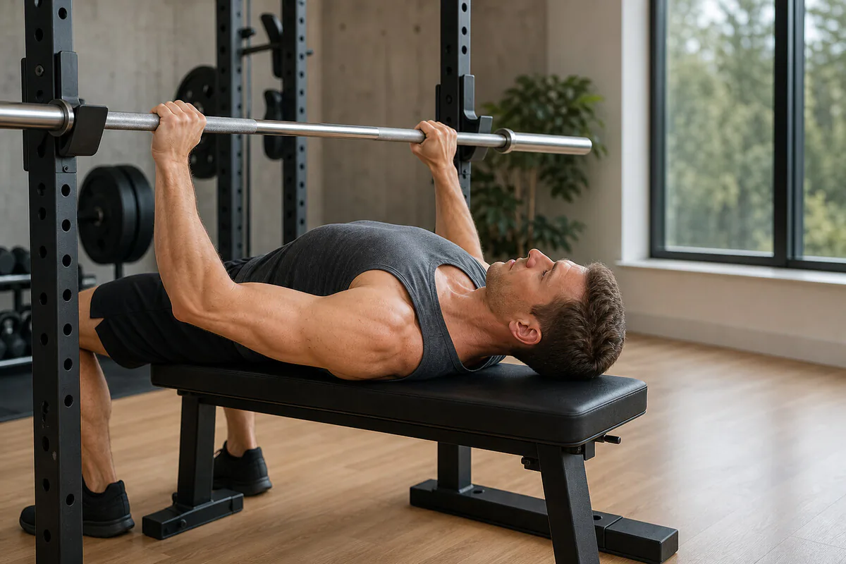 Bankdrücken-Setup mit aktivem Shoulder-Lock – Schulterblätter nach hinten unten fixiert
