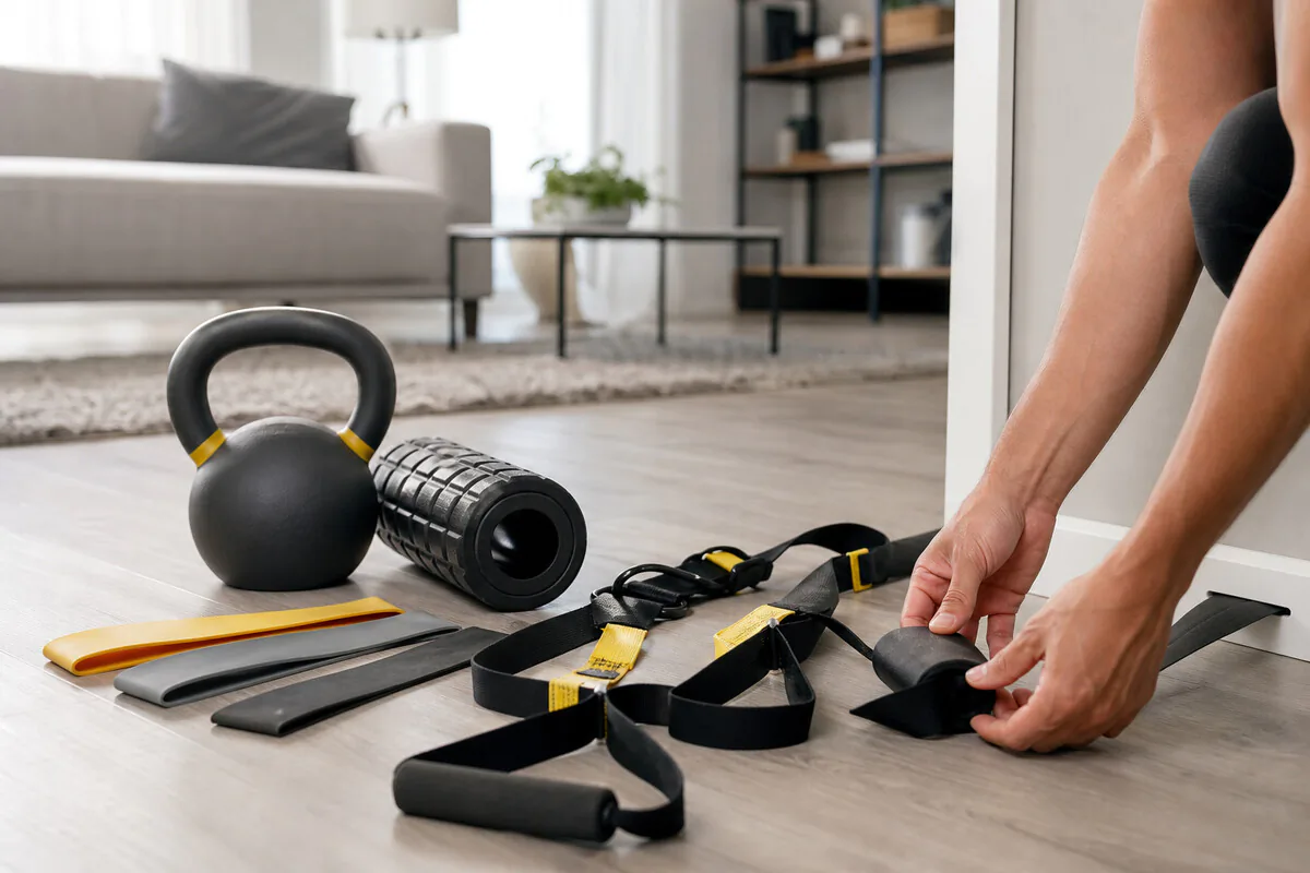 Mobiles Trainingsequipment für Personal Training beim Kunden – Kettlebell, Bänder, Slingtrainer