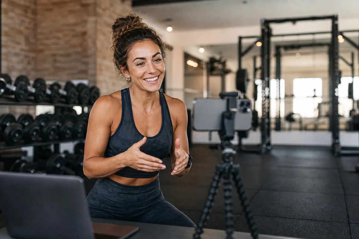 Fitnesstrainer nimmt authentischen Social-Media-Content für Personal Branding auf
