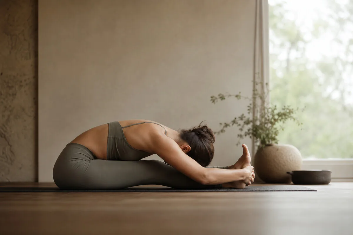 Sitzende Vorwärtsbeuge im Yoga: sanfte Dehnung für Rücken und Nacken im Winter