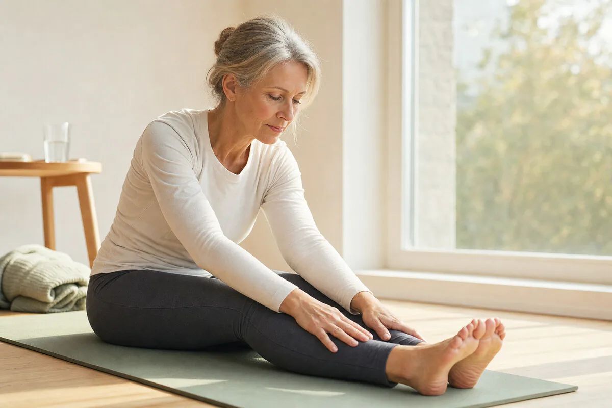 Person nach einer Verletzung auf der Yoga-Matte – sanfter Wiedereinstieg in Bewegung